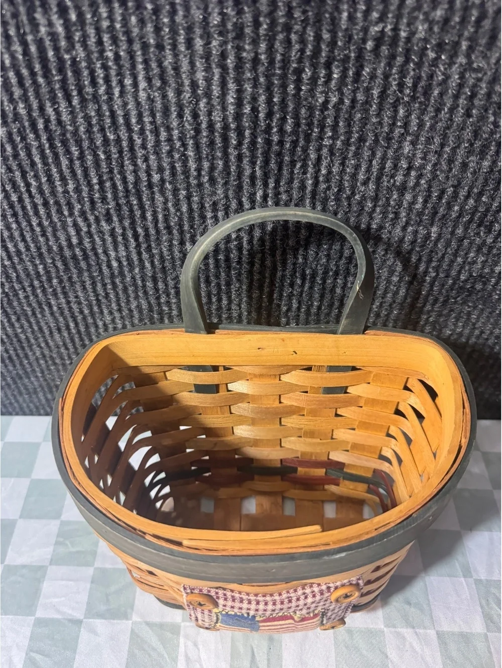 Vintage Woven Basket with American Flag Patch and Handle
